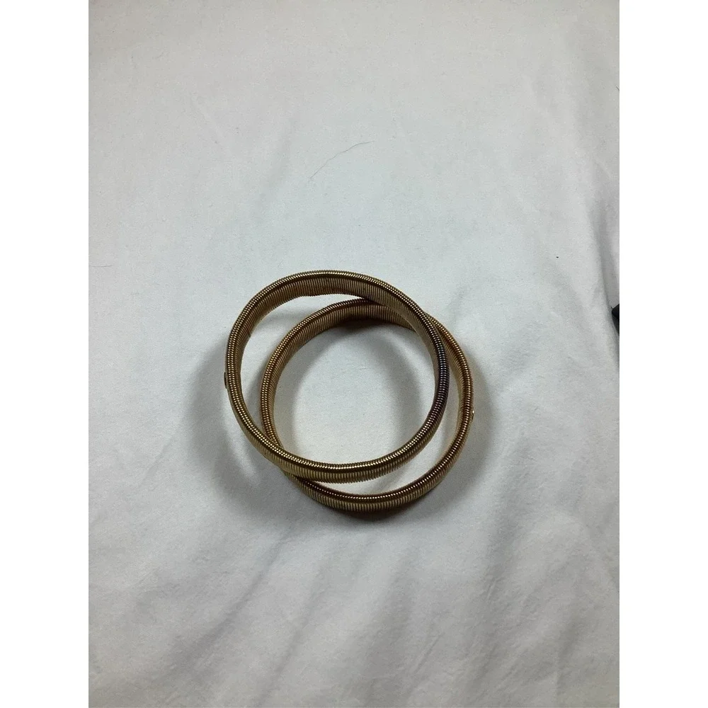 Gold Tone Ribbed Coil Stretch‎ Bangle Bracelet Stackable Set